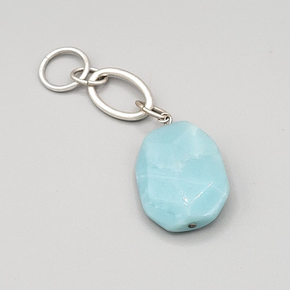 Larimar Silver Tone Metal Key Chain With Faceted Blue Gemstone Pendant